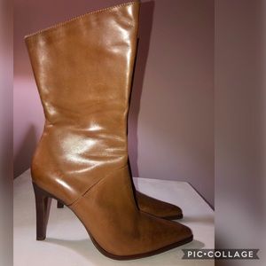 Amanda Smith Tan Leather Heeled Boots- 8 1/2